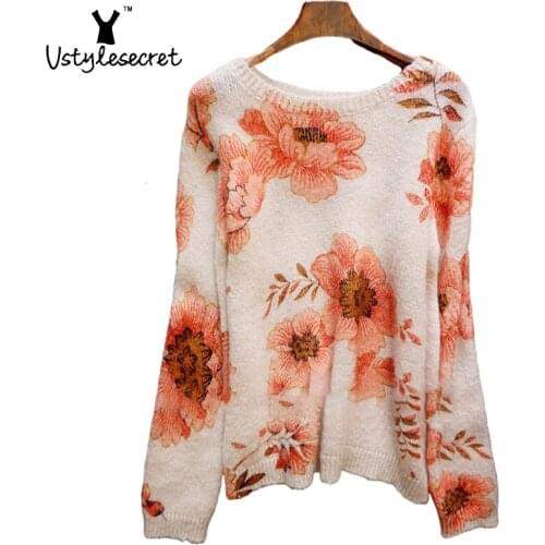 Floral Print O Neck Sweater Trendy Loose Jersey Mujer Winter Warm Sueters De Mujer Soft Pull Sweet Wnter Clothes Women U10902
