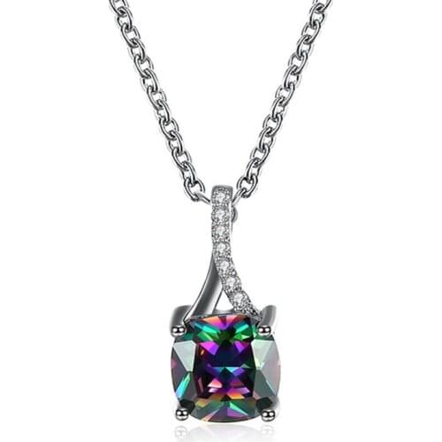 New women sweater necklaces multicolor cubic zirconia square pendant fashion jewelry accessories girl party gift LX001