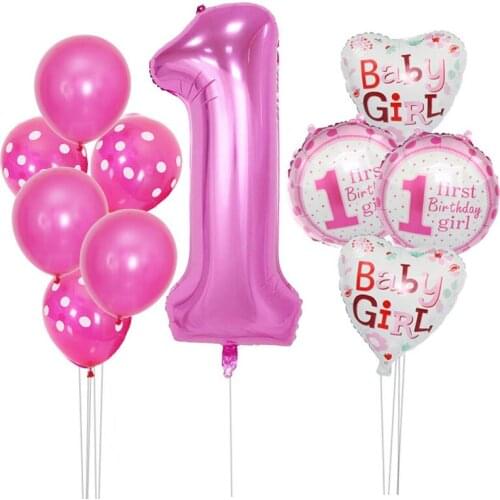 1 Year Old Birthday Balloons Blue Number Aluminum Foil Latex Balloon Baby Shower Party Decorations Kids Pink Girl Balls Decor
