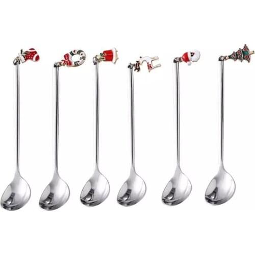 1PCS Metal Merry Christmas Ice Cream Coffee Spoon Shovel Shape Shell Tea Spoons 2 Colors Afternoon Tea Dessert Long Handle Spoon