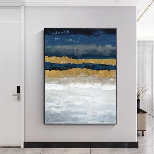 100% Hand Painted Abstract Oil Painting On Canvas With Gold Foils Modern Landscape Wall Art Pictures Living Room House Decor