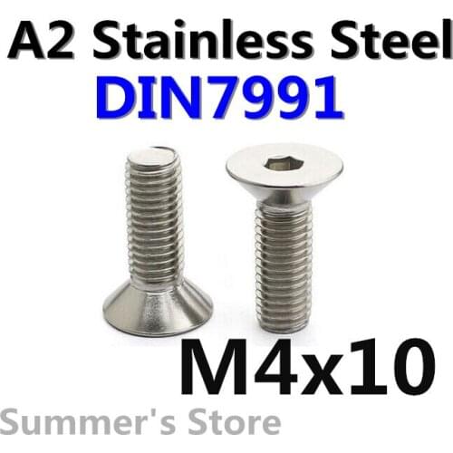 100pcs/lot DIN7991 M4*10mm Stainless Steel screw Hex Socket Flat Head Cap Screw M4*10mm Metric Countersunk Head screw Bolt