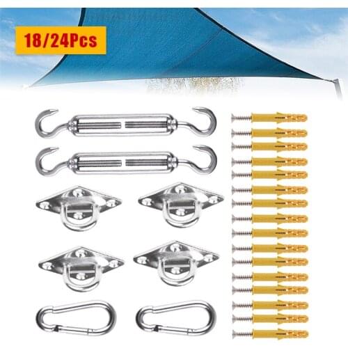 18/24pcs Sun Shade Sail Canopy Accessory Stainless Steel Hardware Kit Pad Eye Turnbuckle Snap Hook Screw Carabiner Clip Parts