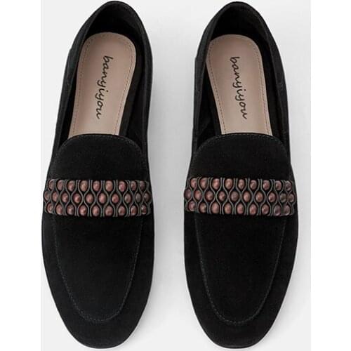 2021 Summer Flat Shoe Four Seasons Single Shoes Black British Lazy Loafers Shoe Flock Flats Mother Shoe Zapatos De Mujer Zapatos