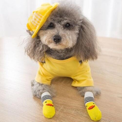 4pcs/Set Cute Puppy Dog Knit Socks Small Dogs Cotton Anti-Slip Cat Shoes For Autumn Winter Indoor Wear Slip On Paw Protector