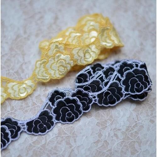 5 Meters Per Lot 4CM Width Exquisite Embroidered Lace Appliques Yellow Black Lace Trims Handmade Craft