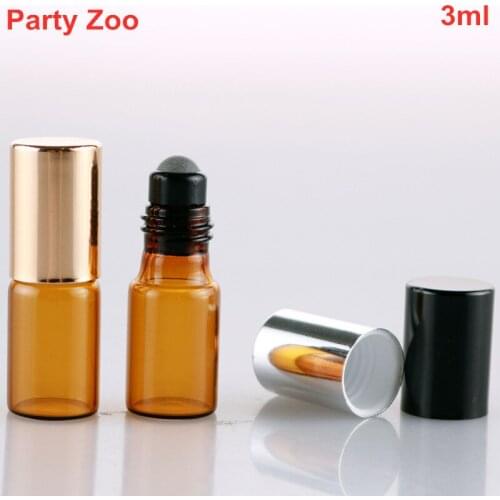 500 X 3ml Empty Amber Thin Mini Glass Roller-On Perfume Bottle Sample Test Essential Oil Vials With Roller Metal /Glass Ball