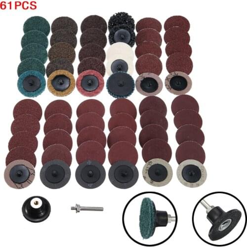 61pcs 50mm Roloc Sanding Discs Set Flocking Of Sandpaper 2" Type R Roll Lock Sanding Discs Pad 24-240 Mixed Grit For Grinding