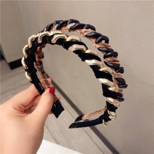 Bone Chain Velvet Headbands Hair Accessories Non-slip Vintage Golden Steel Metal Black Silk Hair Hoops Makeup Headband Wholesale