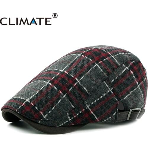 CLIMATE Men Vintage Beret Plaid Flat Cap Hat Warm Berets for Men Woolen Plaid Beret Casual Thickened Flat Caps Beret for Men