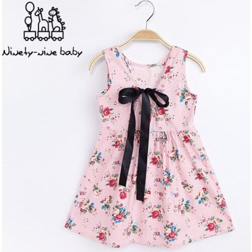 2019 Kids Girl Sleeveless Dress 2-7 Years Summer Girls Prined Flower Dresses Kids Clothes Baby Cotton Princess Dress Outfits