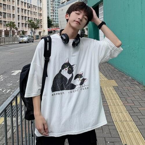 2020 Fashions Lovely Cat Print Mens T-shirt Hip Hop Summer Tshirts Men Oversize Male Unisex High Quality T Shirt