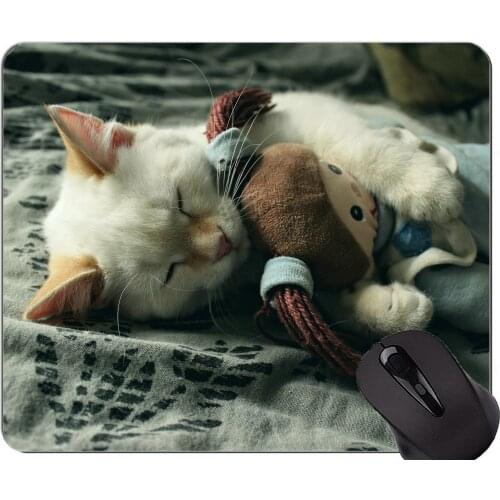 Gaming Mouse Pad Custom,Baby Animal Kitten Pet Sleeping Cute Cat Non-Slip Rubber Base Mousepad