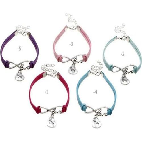 Antique Alloy Infinity Love Peach Heart Mom Charm Bracelet Jewelry Wrap Velvet Cuff Bracelet Women Men Unisex Gift 10Color
