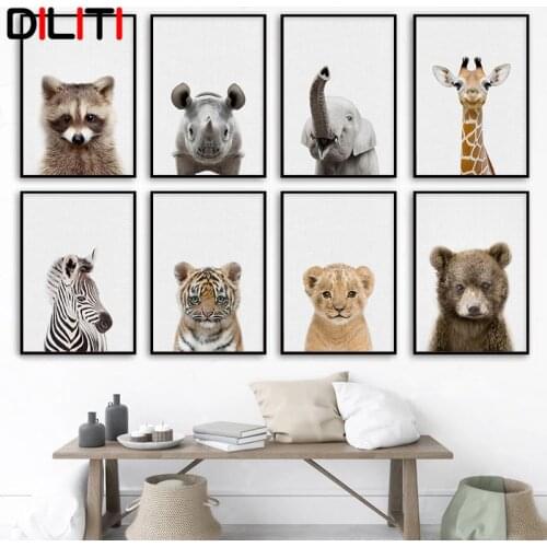 Baby Animal Canvas Painting Zebra Tiger Lion Nursery Wall Art Poster Decorative Picture Nordic Kids Bedroom Print Decoration