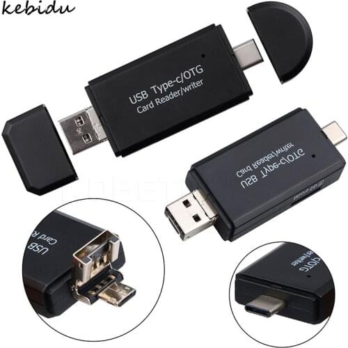 Kebidu USB 2.0 USB Micro USB 3 in 1 Combo to 2 Slot TF SD Type C Card Reader Universal OTG Type-C Card Reader for Smartphone PC