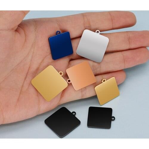 20pcs/lot 304 Stainless Steel Accessory Jewelry 1.5mm Thickness Square Pendant 2 size and Multicolor for Engraved Making