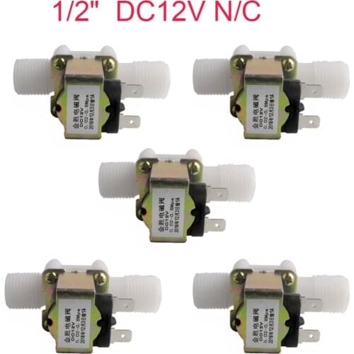 5Pcs Plastic Electric Solenoid Valve Magnetic DC 12V N/C NC Water Air Inlet Flow Switch 1/2" 50 / 60mhz 0.02-0.8MPA