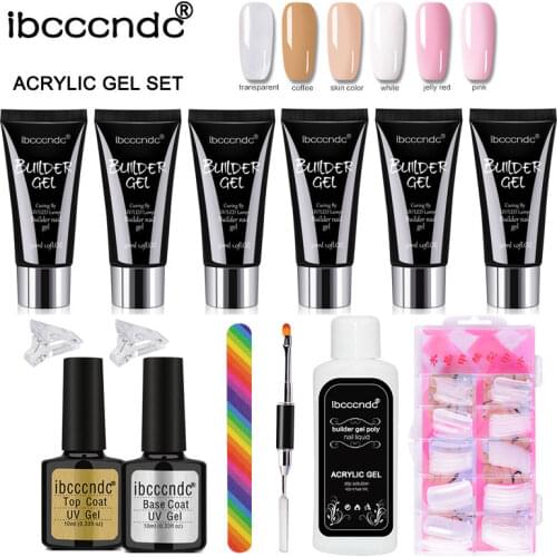 Upgrade Verison Polygels Kit 30ml 6color Quick Builder Nail Gel With Base And Top Coat Nail Liquid Brush Clip Manicure Tools Kit