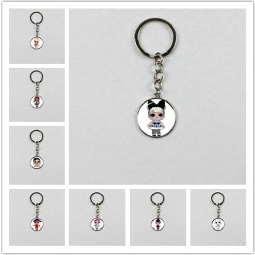 Cartoon haha doll keychain cute baby flash princess dress doll glass keychain anime birthday gift jewelry