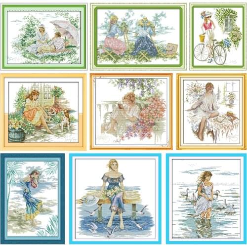 The sabbatic girl Stamped Cross Stitch Kits Flower Printed 11CT 14CT Printed Counted decoration Crafts Embroidery Needlework Set