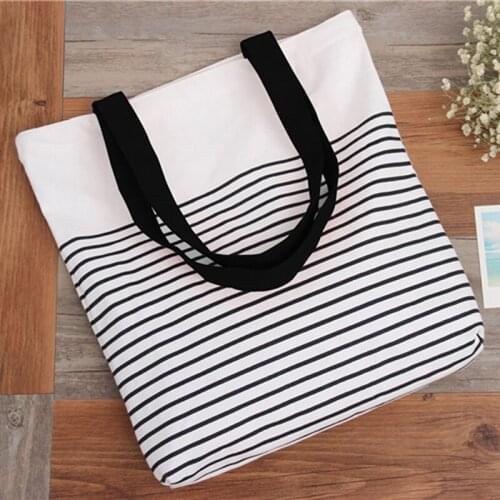 New Summer Women Canvas Bohemian Style Striped Shoulder Beach Bag Female Casual Tote Shopping Big Bag Messenger Bags