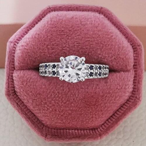 2021 New Luxury Blue Silver Color Round 925 Sterling Silver Engagement Ring For Women Lady Anniversary Gift Jewelry R5545