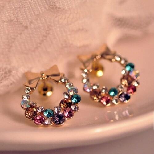 New Fashion Designer Jewelry Colorful Rhinestone Butterfly Bow Stud Earrings for Women Girl Party Wedding Gift