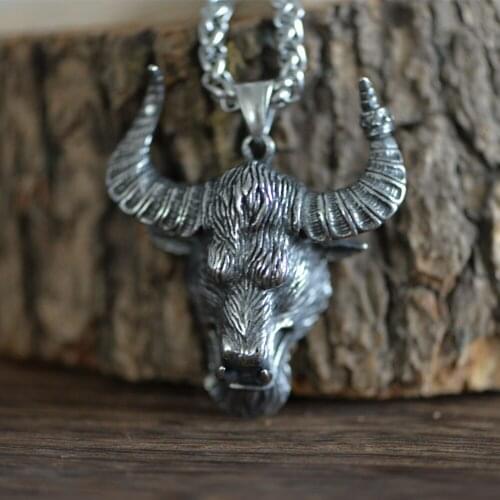 LANGHONG 1pcs 3D Bulls Head Necklace For Men Fashion Stainless Steel Punk Necklace Taliman Jewelry