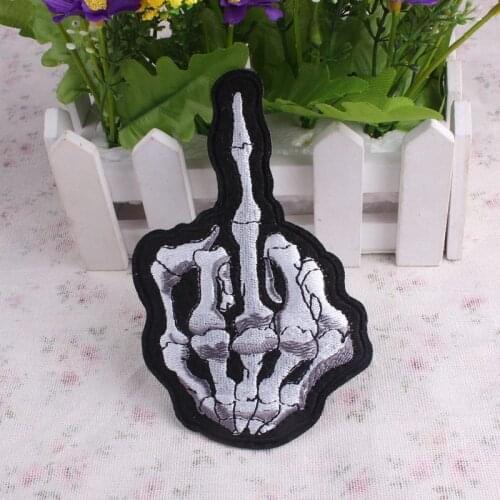 Finger Skeleton Skull Patch Biker Cheap Embroidered Band Iron On Patches For Clothing Letter Punk Patch Applique Unicorn Alien
