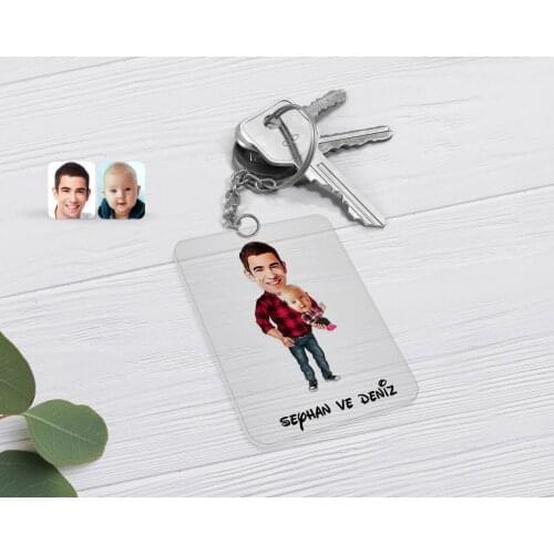 Personalized Father Son Caricature Of Transparent Plexiglass Anahtarlık-3