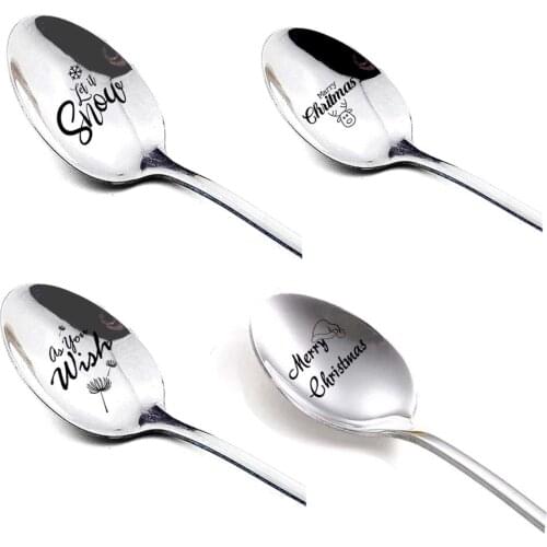 Merry Christmas Gift Present New Year Stainless Steel Spoon Long Spoon Party Favor Birthday Gift For Girlfriend Boyfriend