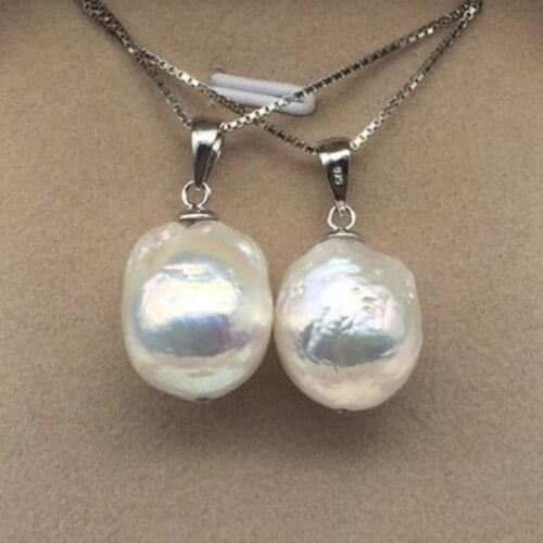 13-14mm White Baroque Pearl Pendant Silver Necklace 18 inches Classic Hang Jewelry Chain Diy Wedding Accessories Women