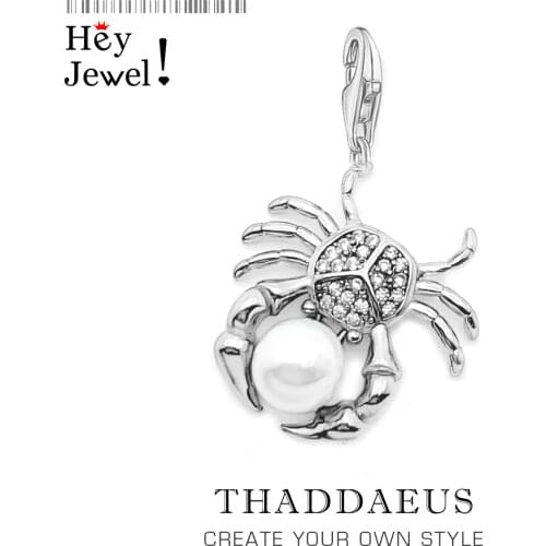 CZ Pave Pearl Crab Charms Pendants Fashion Sea Beach Jewelry for Women Girl Bracelet 925 Sterling Silver Jewelry Making