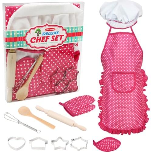 Portable Making Pastry Chef Costume Set for Kids Girls Cooking Game for Kids Child Baking Set Baking Clothes Apron