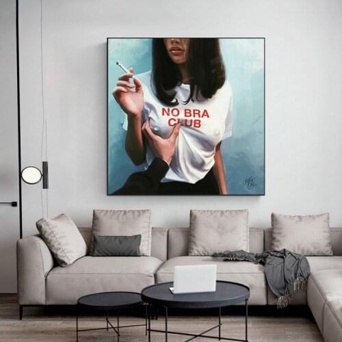 Nordic Posters No Bar Club Smoking Girl Canvas Paintings and Prints Modern Wall Art Pictures for Living Room Home Decoration