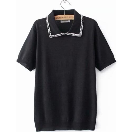 Plus Size XL4XL- Womens Simple Summer Tshirts Crochet Slim Elegant Tops Black Red Shirts