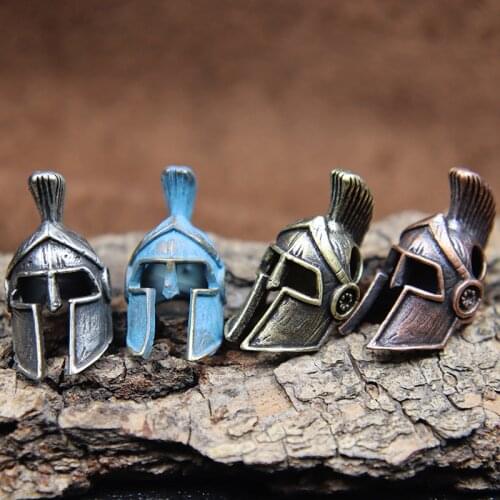 Roman Knight Warrior Helmet Knife Beads Lanyard Pendants Retro Brass Charms DIY Paracord Woven Bracelets Accessories EDC Outdoor