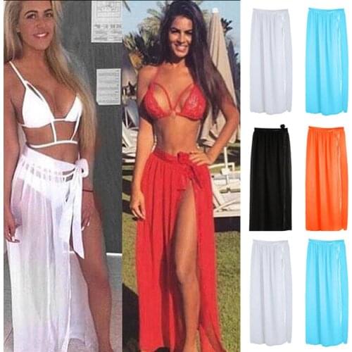 Solid Sexy Beach Skirts Women Beach Dress Sarong Bikini 2021 Beach Cover Up Wrap Skirts Lady Towel Open-Back Swimwear Cover Ups