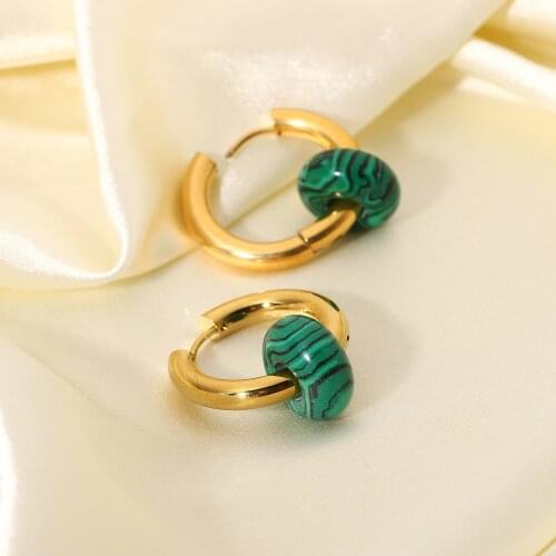Freshwater Pearl Malachite Natural Stone Huggie Earrings For Women 18K Gold Plated Stainless Steel Hoop Earring Party Jewelry