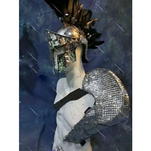 Mirror warrior helmet armor costume Future technology show black cloak Bar nightclub dj gogo singer party show cosplay costume