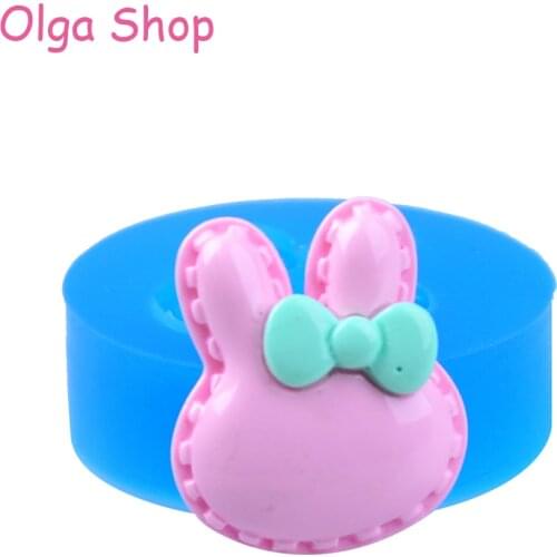 DYL465 25mm Bunny / Rabbit Head with Bow Silicone Mold - Animal Mold Cupcake Topper, Fondant, Jewelry DIY, Chocolate, Resin Mold