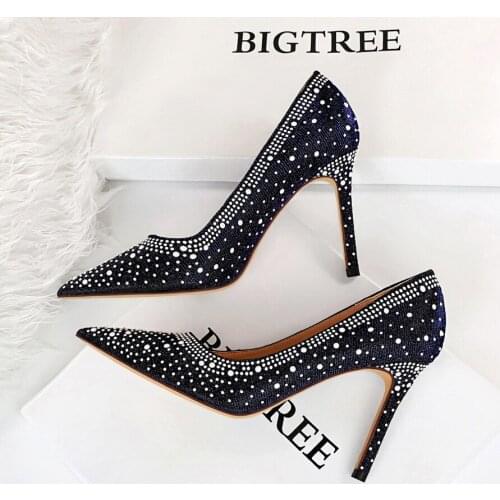 Women Pumps Sexy Banquet Was Thin Stiletto Super High Heel Shallow Mouth Pointed Toe Nightclub Rhinestone High Heels Women Shoes