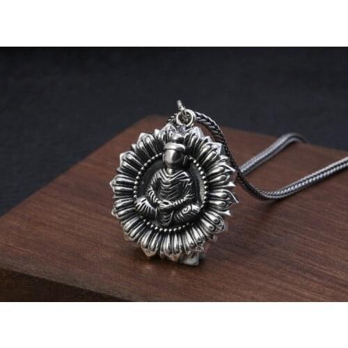 925 Sterling Silver Shakyamuni Buddha prayer charm pendant mens jewelry A4421