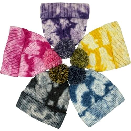 Women Men Fashion Tie Dye Cotton Hats And Caps Warm Tie Dye Cap Knitted Hat For Winter Autumn Women Lovely Wool Beanies