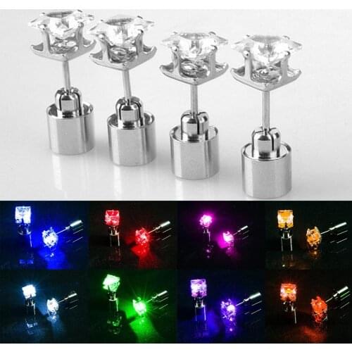 1Pc Women Light Weight Stud Earrings Cubic Zirconia LED Female Square Luminous Colorful Light Stud Earrings for Party Hot