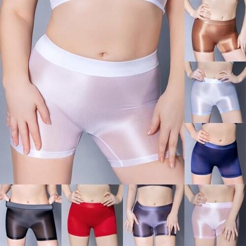 Women See Through Underwear Stretch Oil Shiny Glossy Panties Boxer Shorts Womens Skirt Safety Briefs Slim Sexy Lingerie Summer