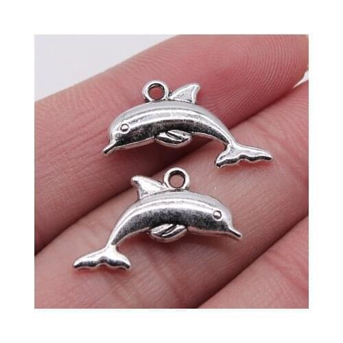 10Pcs 15*22mm Antique Silver Color Cute Dolphin Charms For DIY Jewelry Making Earrings Bracelet Pendant Accessories Handcraft