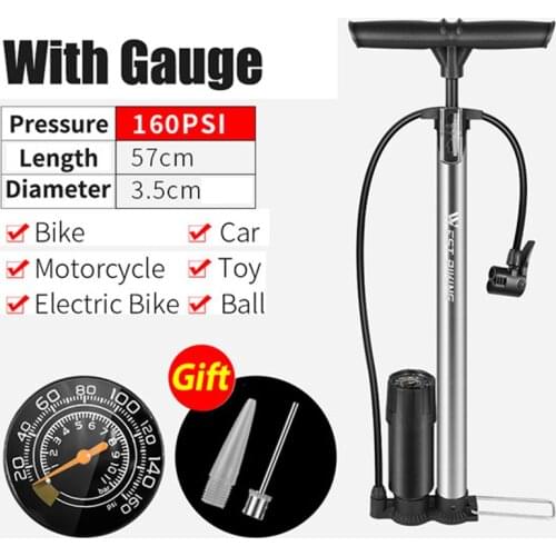 120/160PSI High Pressure Bicycle Air Pump Stainless Steel Foot Pump Car Electric Bicycle Motorcycle Riding Equipment