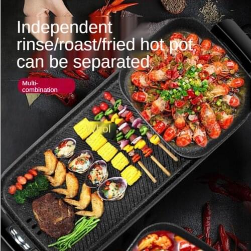 2 In 1 Multi-Function Separation Master Pot Hot Pot Fryer Grill Pan Non-Stick Grill BBQ Meal Skillet Barbecue Plate Roasting Pan